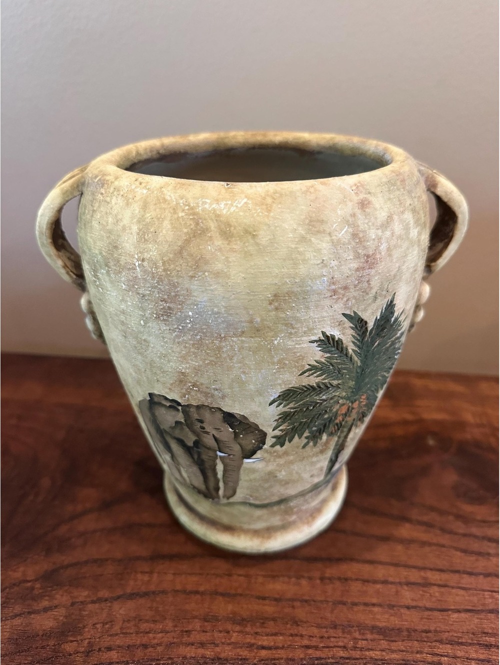 Large Safari Elephant Vase Palm Tree African Style Rustic Decor